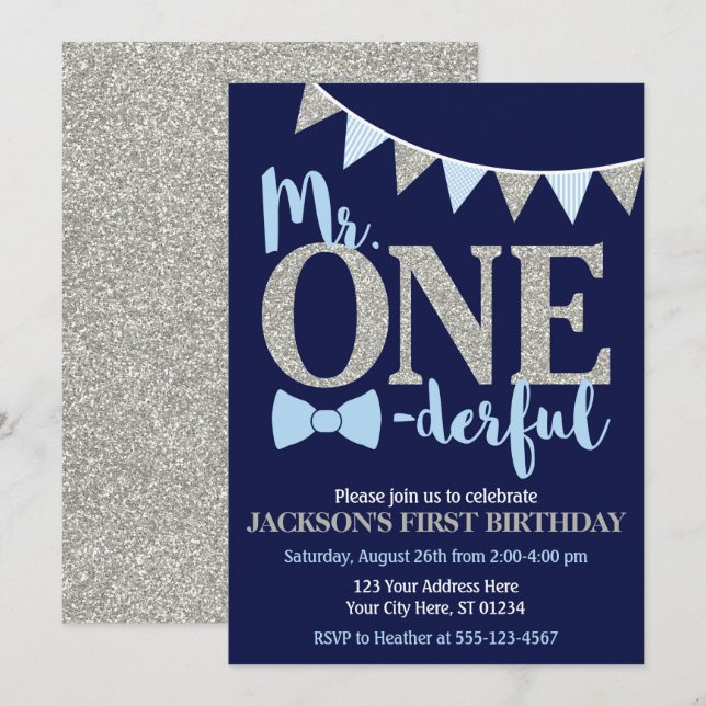Mr. ONEderful Birthday Invitation (Front/Back)