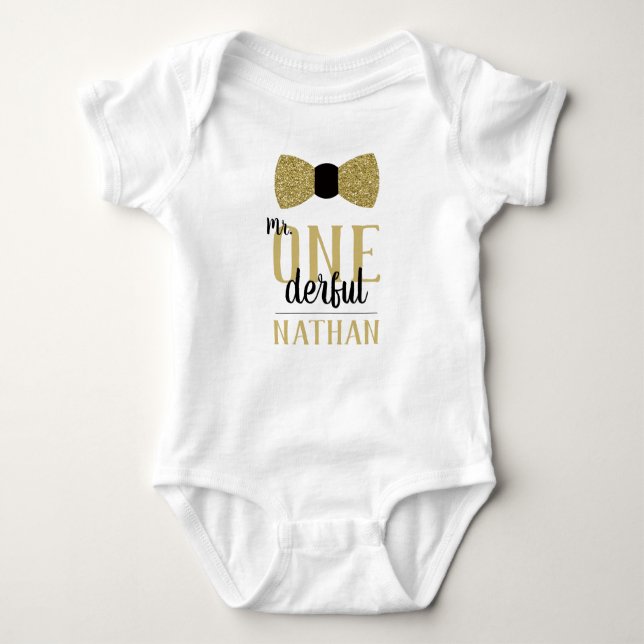 Mr ONEderful Birthday Shirt in Black and Faux Gold (Front)
