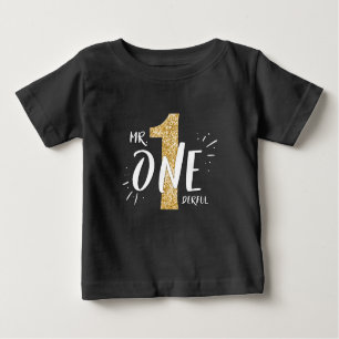 Mr Onederful Birthday T-shirt Boy Black Gold