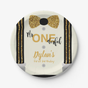 Mr Onederful black and gold bow tie Paper Plate