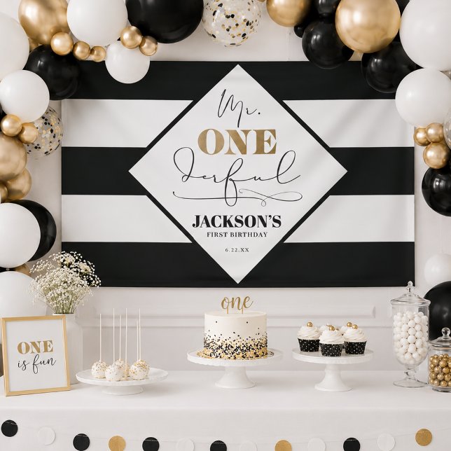 Mr. Onederful Black and White Striped Banner (Mr. Onederful Black and White Striped Banner)