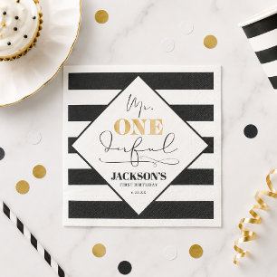 Mr. Onederful Black and White Striped Paper Napkin