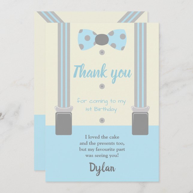 Mr Onederful blue and grey bow tie Invitation (Front/Back)