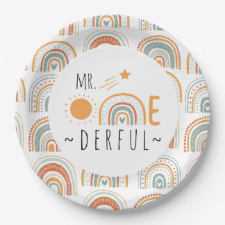MR Onederful Boho Rainbow First Birthday  Paper Plate
