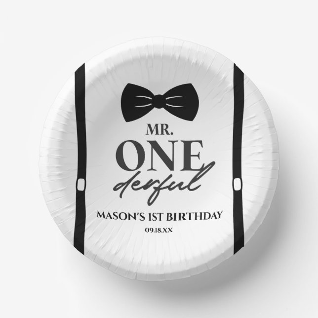 Mr. ONEderful Bowtie First 1st Birthday Party Paper Plate (Front)