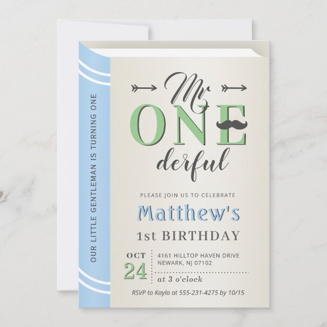 Mr Onederful Boy First 1st Birthday Storybook Book Invitation (Front)