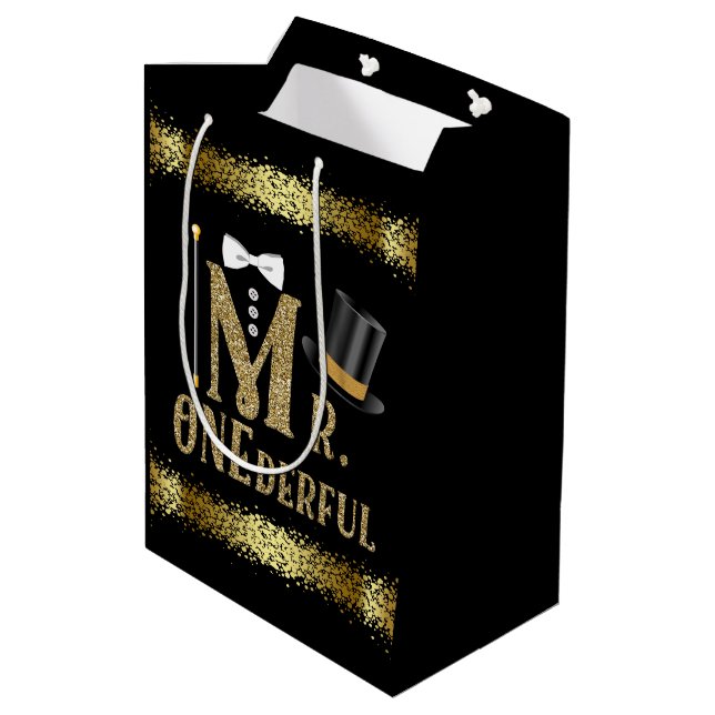 Mr Onederful Boys First Birthday Medium Gift Bag (Back Angled)