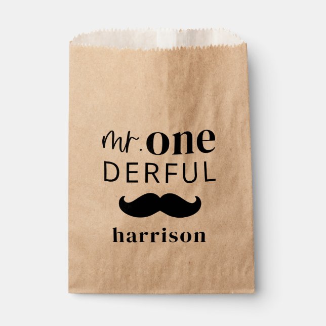 Mr Onederful Custom Name with Moustache Favour Bag (Front)