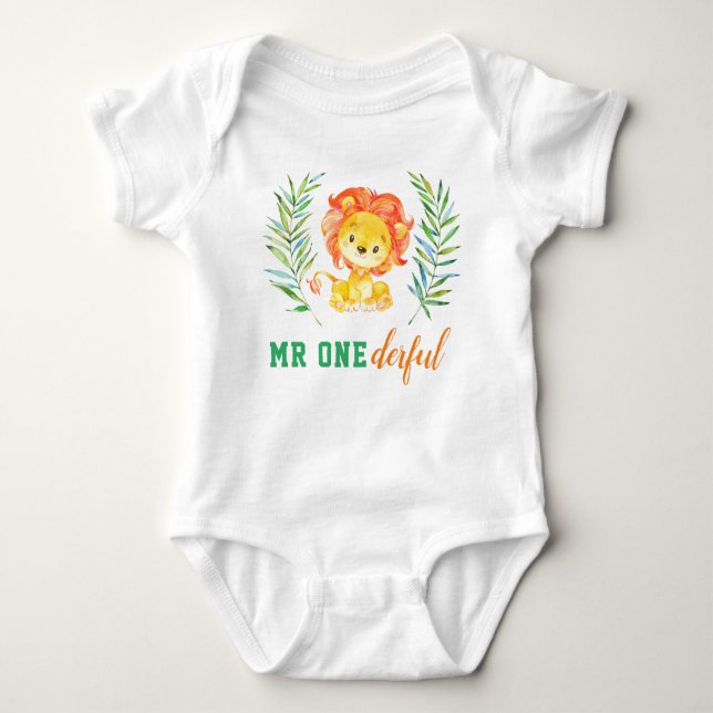 Mr Onederful First 1st Birthday Wild One Lion Baby Bodysuit (Front)