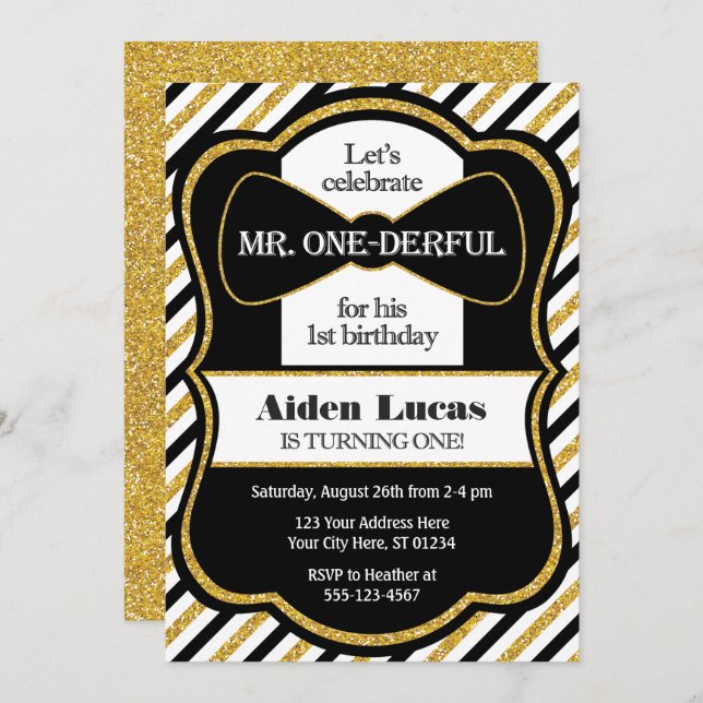 Mr. ONEderful First Birthday Invitation (Front/Back)