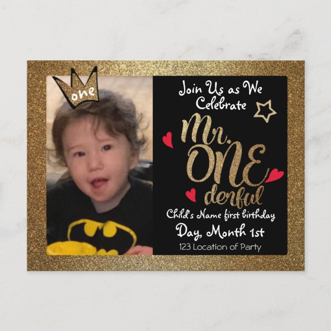 Mr Onederful First Birthday Invites (Front)