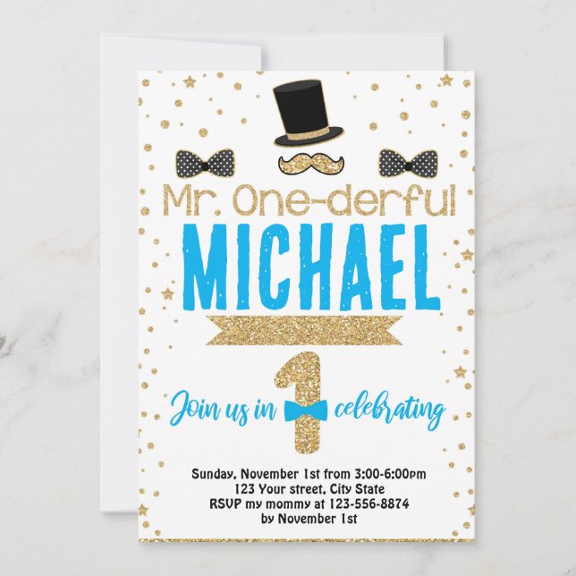 Mr Onederful First Birthday Party Invitation  (Front)