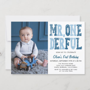 Mr. Onederful First Birthday Photo  Invitation