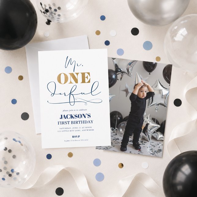 Mr. ONEderful First Birthday Photo Invitation (Mr. ONEderful First Birthday Photo Invitation)