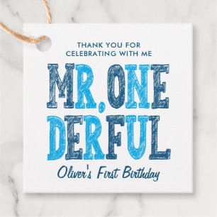 Mr. Onederful First Birthday Photo Thank You Favour Tags