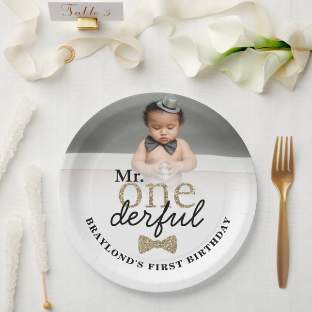 Mr Onederful Gold Birthday Paper Plate (Wedding)