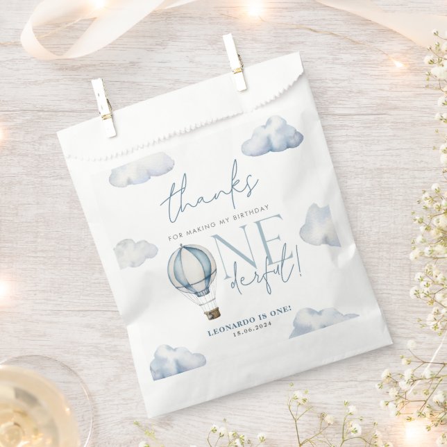 Mr ONEderful Hot Air Ballon Boy 1st Birthday Blue Favour Bag (Clipped)