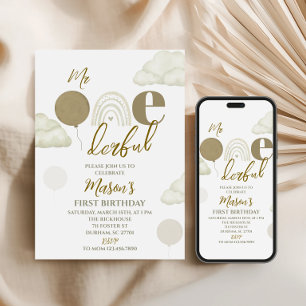 Mr ONEderful Neutral First Birthday Invitation