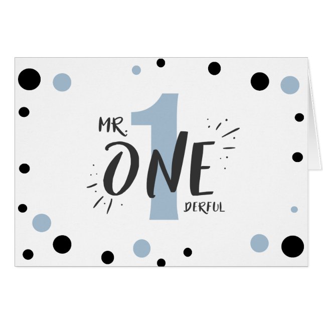 Mr Onederful Party Thank You Card Boy Blue (Front Horizontal)