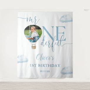 Mr Onederful Photo Balloon 1st Birthday Backdrop Tapestry