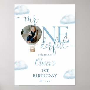 Mr Onederful Photo Balloon 1st Birthday Welcome  Poster