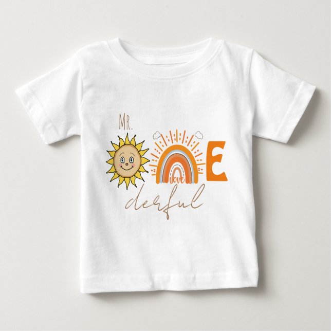 Mr.Onederful Rainbow and Sun Party Baby 1st Birthd T-Shirt (Front)