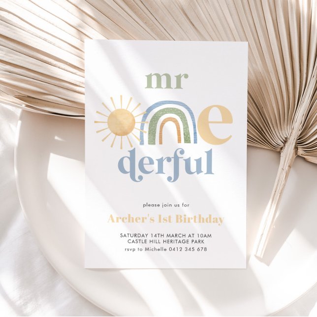 Mr Onederful Sun Rainbow Boys 1st Birthday  Invitation (Mr Onederful 1st Birthday Invitation | Matching items available. )