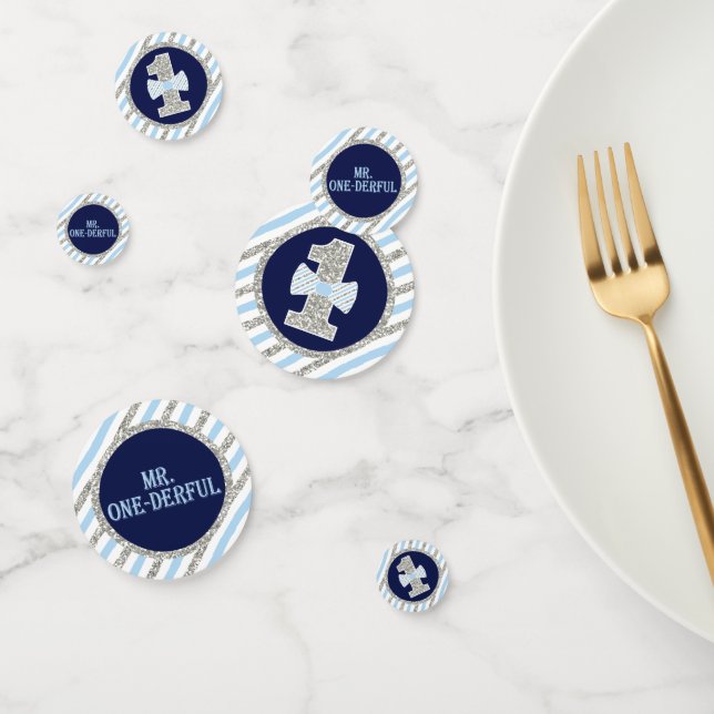 Mr. ONEderful Table Confetti in Navy Blue & Silver (Group)
