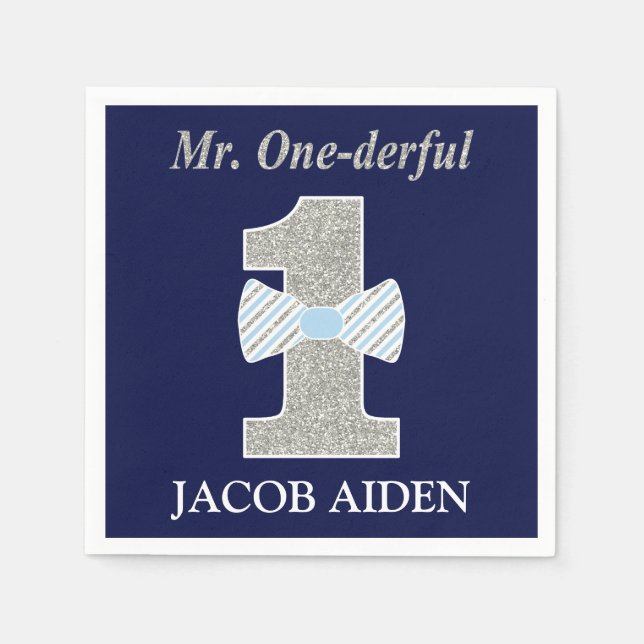 Mr. ONEderful White Standard Cocktail Napkin (Front)