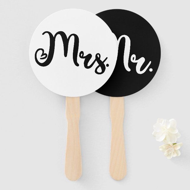 Mr or Mrs Modern Minimal Wedding Game Hand Fan (Front and Back)