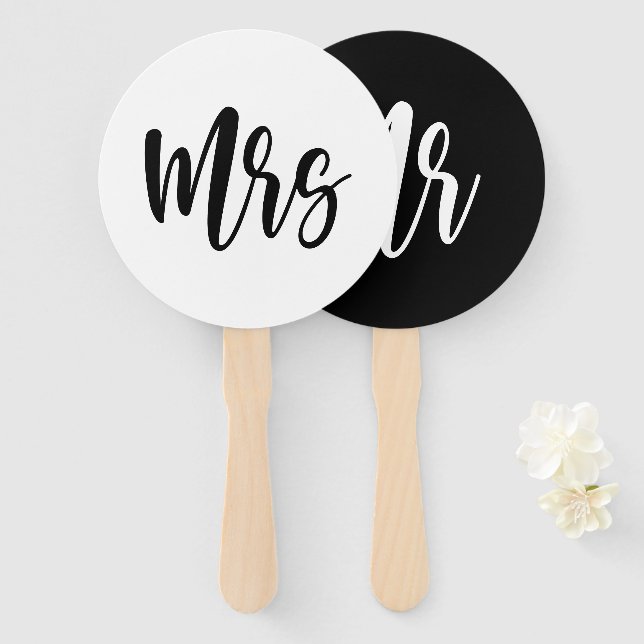 Mr or Mrs Modern Minimal Wedding Game Hand Fan (Front and Back)