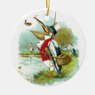 MR PELICAN FISHING CERAMIC TREE DECORATION