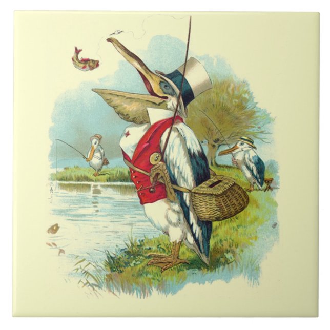 MR PELICAN FISHING ,cream Ceramic Tile (Front)