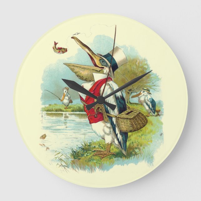 MR PELICAN FISHING ,Cream Large Clock (Front)