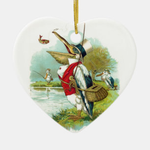 MR PELICAN FISHING HEART CERAMIC TREE DECORATION