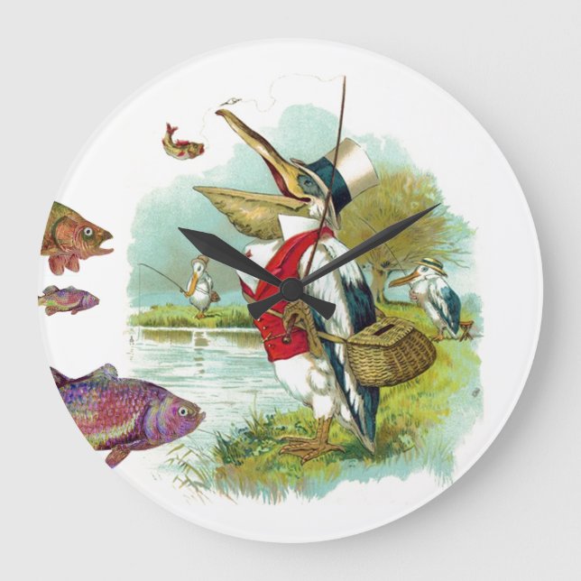 MR PELICAN FISHING LARGE CLOCK (Front)
