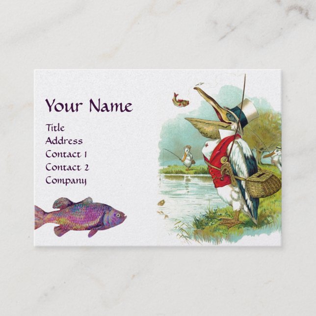 MR PELICAN FISHING MONOGRAM, White Pearl Business Card (Front)
