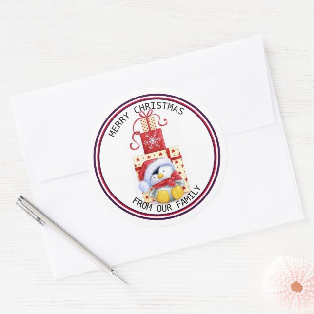  MR PENGUIN Merry Christmas,   Classic Round Sticker (Envelope)