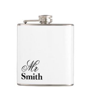 Mr Personalised Name White Black Hip Flask