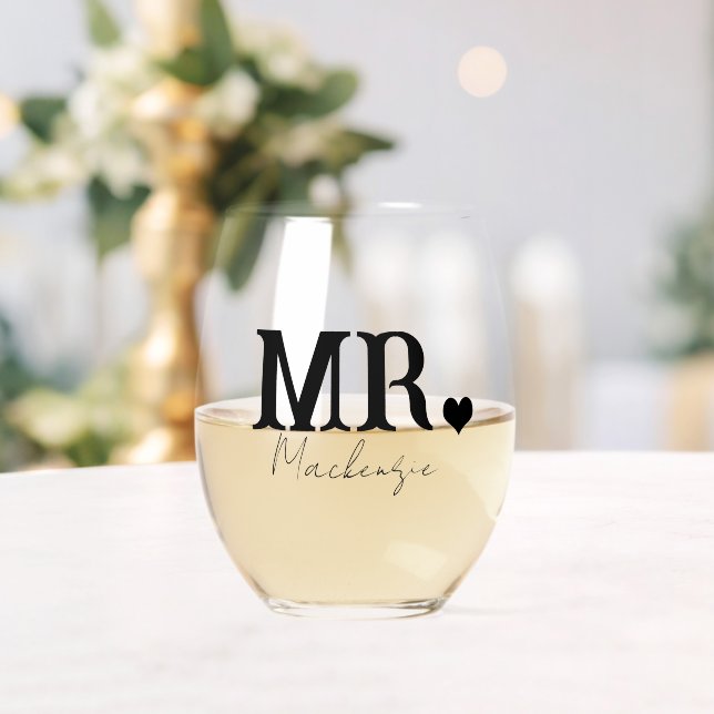 Mr Personalised Newly Weds Stemless Wine Glass (Insitu (Wedding))