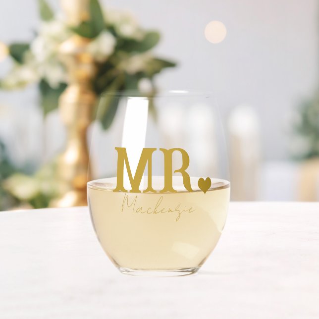 Mr Personalised Newly Weds Stemless Wine Glass (Insitu (Wedding))