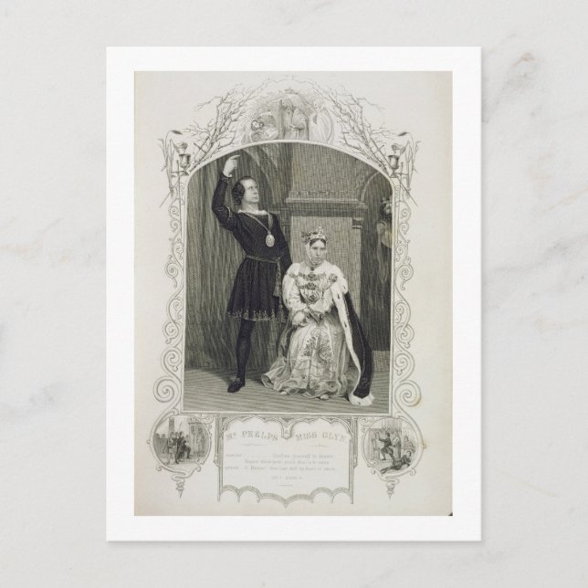 Mr Phelps as Hamlet and Miss Glyn as Queen Gertrud Postcard (Front)