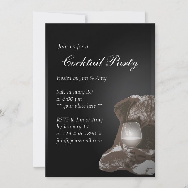 Mr. Pug & Fine Wine Cocktail Party Invitations 05 (Front)