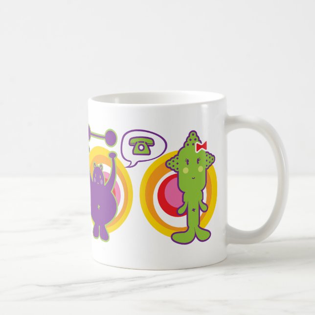 Mr. Purple & Miss Green Cute Cartoon Character Coffee Mug (Right)