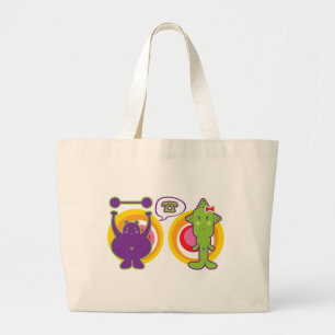 Mr. Purple & Miss Green Cute Cartoon Character Large Tote Bag