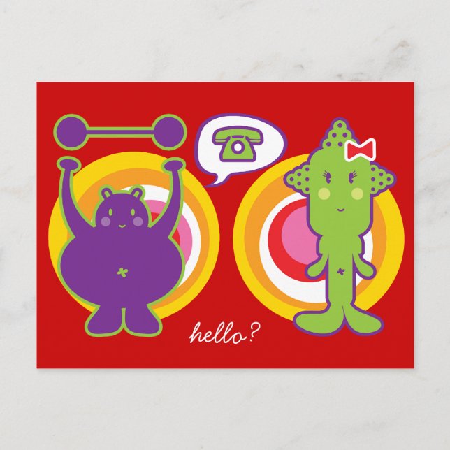 Mr. Purple & Miss Green Cute Cartoon Character Postcard (Front)