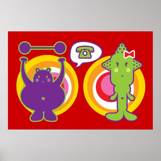 Mr. Purple & Miss Green Cute Cartoon Character Poster (Front)