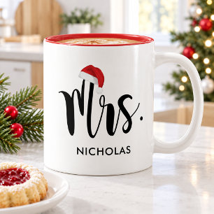 Mr. Red Santa Hat Monogram Holiday Two-Tone Coffee Mug