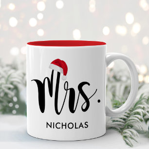 Mr. Red Santa Hat Monogram Holiday Two-Tone Coffee Mug