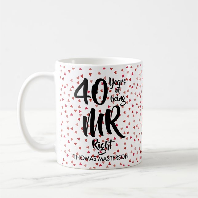 Mr Right 40th Anniversary Ruby  Hearts Confetti Coffee Mug (Left)